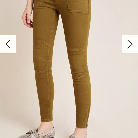 Anthropologie Army Green Moto Zippered High-Rise Denim Leggings Sz 26 Petite - Picture 15 of 16